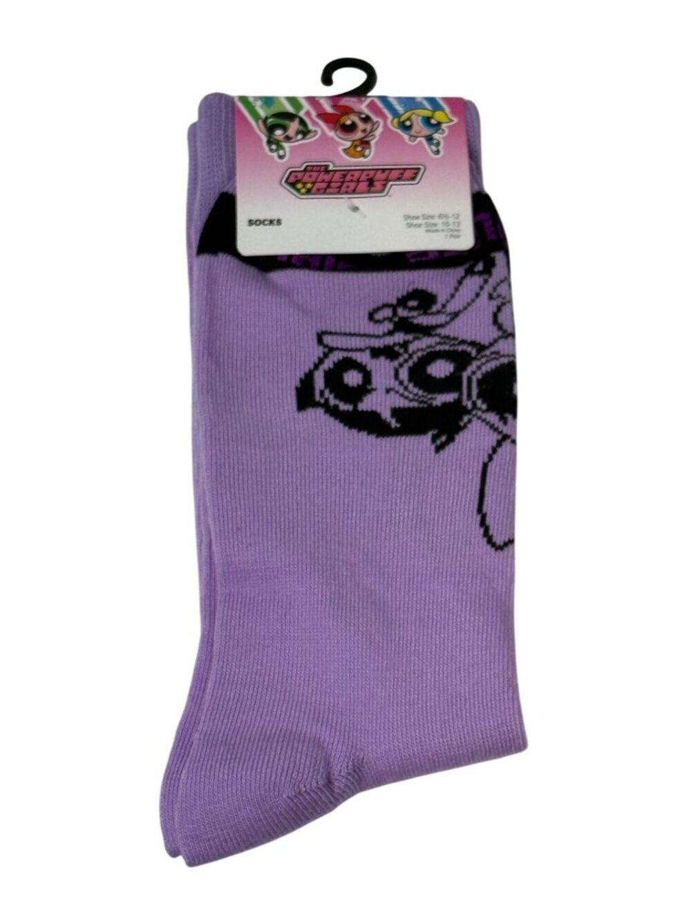 Powerpuff Girls Crew Socks Purple Adult 6.5-12 Cartoon NWT
